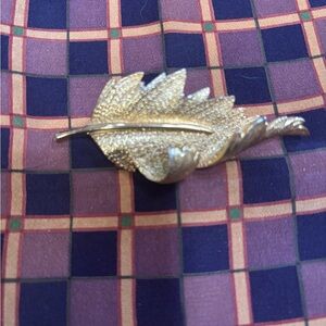 Vintage Coro Gold Leaf Brooch with Textured Design